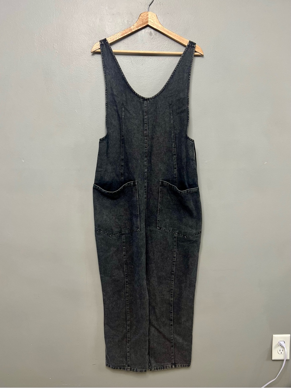 La Lavon Black Denim Overalls Jumpsuit Small Baggy Utility Festival Adjustable